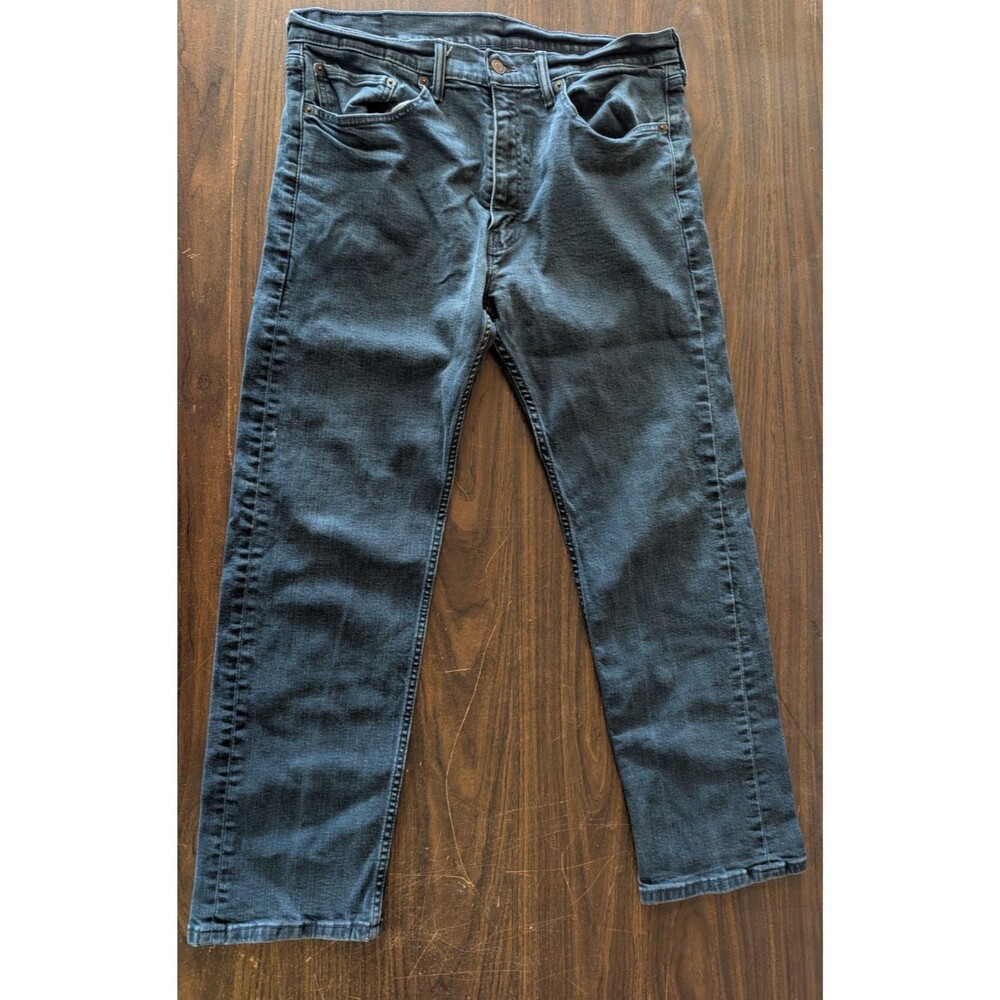 Levi's 505 Regular Fit Straight Leg Jeans Mens 36x30 Dark Blue Faded Distressed